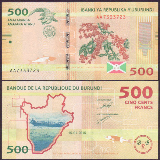2015 Burundi 500 Francs (Unc) L001852